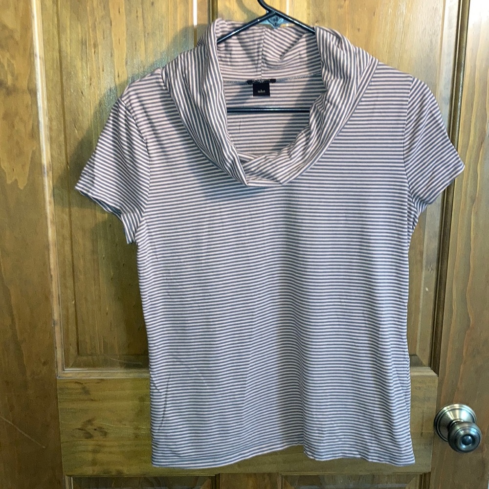 Ann Taylor Cowl Neck Shirt Large Pink/Grey Striped